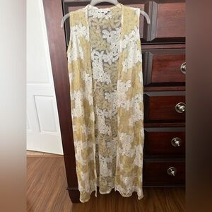 LuLaRoe Womens Small Sheer Floral Lace Long Open Front Cardigan Coachella Boho